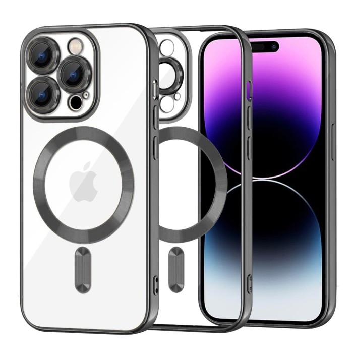 Husa iPhone 14 Pro Max 6.7 Silicon Magsafe Transparenta&amp;Negru