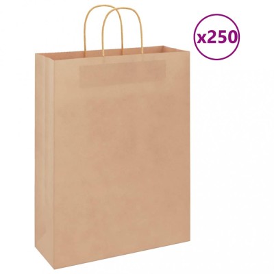 vidaXL Pungi de h&amp;acirc;rtie 250 buc cu m&amp;acirc;nere maro 32x12x42 cm foto