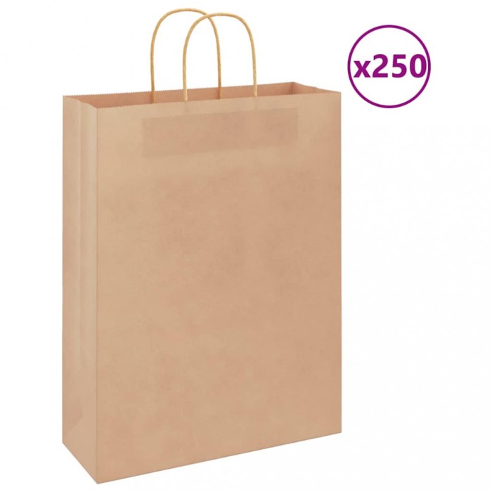 vidaXL Pungi de h&acirc;rtie 250 buc cu m&acirc;nere maro 32x12x42 cm