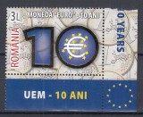 ROMANIA 2009 LP 1825 - 10 ANI DE LA MONEDA EURO SERIE FOLIO AUR MNH, Nestampilat