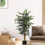 Cumpara ieftin HOMCOM Ficus artificial in ghiveci cu 702 frunze multicolore, Plante artificiale pentru interior si exterior, pentru decorarea casei, biroului, camere