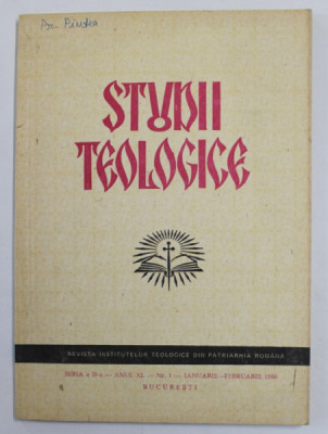 STUDII TEOLOGICE , REVISTA INSTITUTELOR TEOLOGICE DIN PATRIARHIA ROMANA , ANUL XL , NR. 1 , IANUARIE - FEBRUARIE , 1988 foto