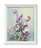 Cumpara ieftin Tablou cu magnolii pictat manual inramat, Puritate, 55x45cm ulei pe panza, rama din lemn, Geo Ungureanu