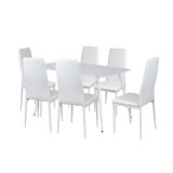 Set Sufragerie Leziter Jenna 6+1 Alb Piatra Sinterizata Piele Textila