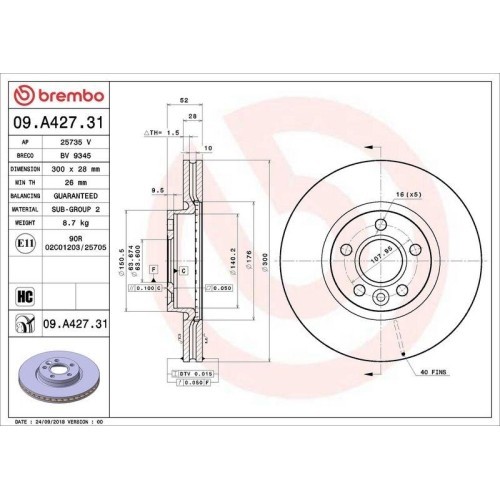 Set disc frana Volvo S60 2 (134) 04.10-12.19, S60 2 Cross Country (134) 03.15-12.18, S80 2 (124) 03.06-12.16, V60 I (155) 07.10-12.18, V60 I Box / Es
