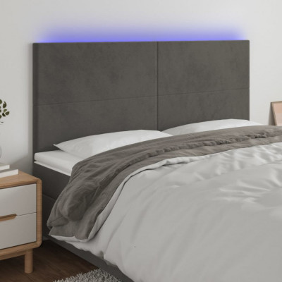 vidaXL Tăblie de pat cu LED, gri &amp;icirc;nchis, 200x5x118/128 cm, catifea foto