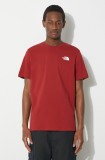 The North Face tricou din bumbac M S/S Redbox Tee barbati, culoarea bordo, cu imprimeu, NF0A87NPPOJ1
