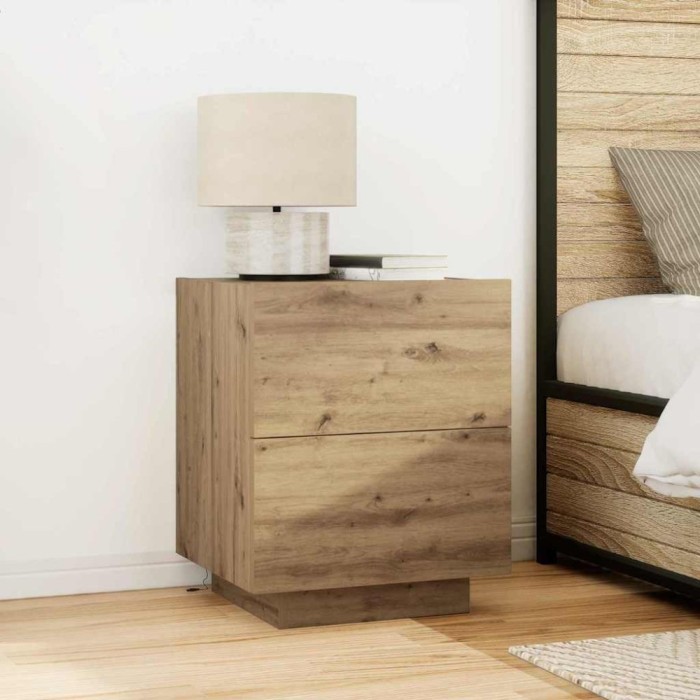 Noptiere cu LED-uri, 2 buc., stejar artizanal, 45x40x55 cm