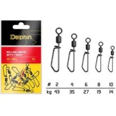 Vartej Rapid Delphin Rolling Swivel With T Snap Nr.8, 19kg, 10buc/pac foto
