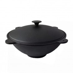 Oala de fonta tip wok, cu capac, 51.5x26 cm, Perfect Home