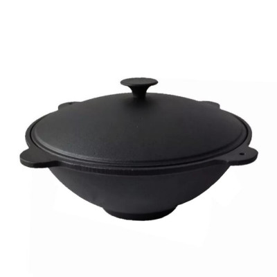 Oala de fonta tip wok, cu capac, 51.5x26 cm, Perfect Home foto