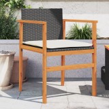 Set 2 Scaune Gradina Gossi, Poliratan Negru/Lemn, Perne Incluse, Exterior, Relaxare