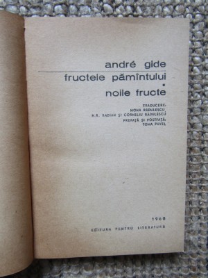 Andre Gide - Fructele pamantului, noile fructe foto