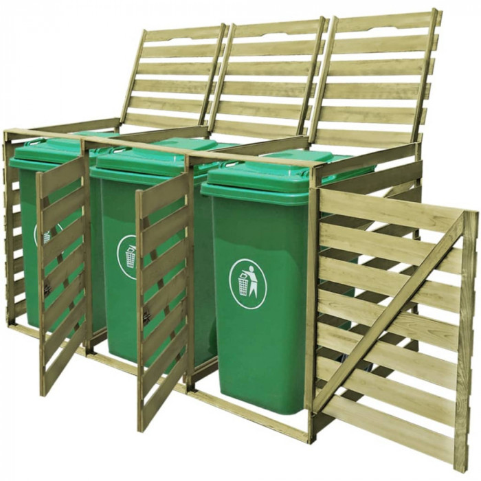 Magazie de pubele triplă, 240 L, lemn tratat