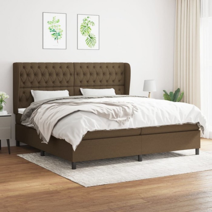 vidaXL Pat box spring cu saltea, maro &icirc;nchis, 200x200 cm, textil