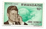 Rwanda - A 2-a aniversare a mortii lui John F. Kennedy, 1917-1963, 1965 - neobliterata