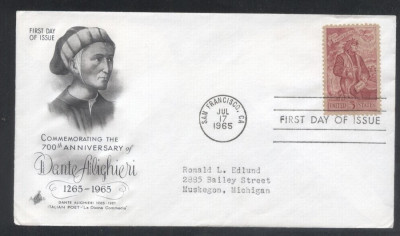 United States 1965 Dante Alighieri FDC K.626 foto