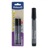 Set Markere Permanente, Pelikan, 711, V&acirc;rf Rotund, Culoare Negru, 2 Bucăți