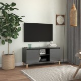 Cumpara ieftin Comodă TV &amp; picioare lemn masiv gri extralucios 103,5x35x50 cm