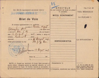 A672 Bilet de voie, 1916, Școala pregătitoare a ofițerilor rezervă Constanța foto