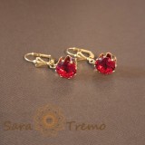 Cercei Placati cu Aur, Model Clasic cu Cristal Zirconia Rosu Fatetat Mare