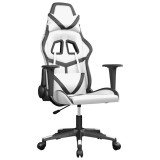 Cumpara ieftin Scaun de gaming de masaj, alb si negru, piele ecologica