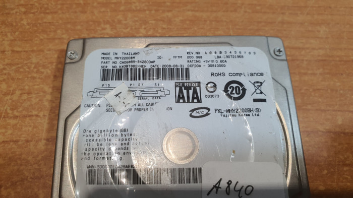 HDD Laptop Fujitsu 200 GB Sata 2 Santinel 100% #A840