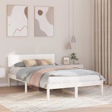 Cumpara ieftin Cadru de pat cu cap de pat alb, 120x200 cm, din lemn masiv de pin
