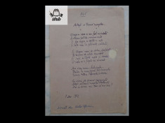 Manuscris/ Poem scris si semnat de Victor Eftimiu foto