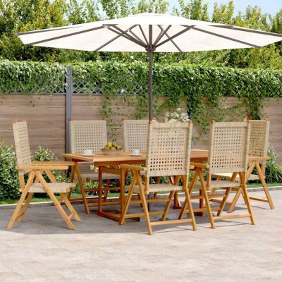 vidaXL Set mobilier de grădină, 7 piese, bej, poliratan și lemn masiv 3281732 foto