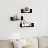 VidaXL Raft de perete, 3 buc., negru, lemn prelucrat