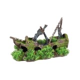 DECOR PENTRU ACVARIU MOZA EPAVA CU MUSCHI FLAMINGO 32X14X21CM
