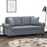 Gossi canapea cu 2 locuri cu pernute, gri inchis, 140 cm, catifea