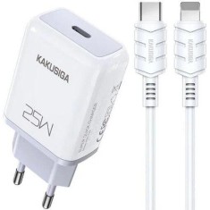 Incarcator retea 25W PD, Fast charge Kakusiga, TypeC to Lightning, Alb