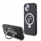 Husa MagSafe pentru Apple iPhone 15, Karl Lagerfeld, Ring Stand Karl &amp; Choupette, Neagra
