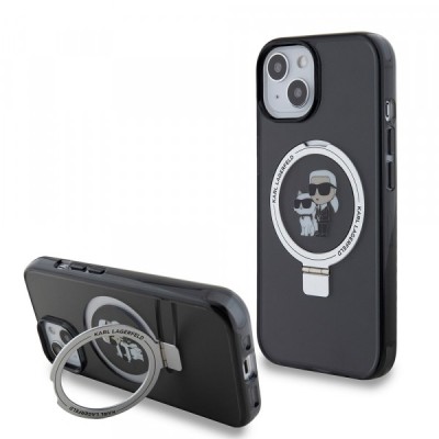 Husa MagSafe pentru Apple iPhone 15, Karl Lagerfeld, Ring Stand Karl &amp;amp; Choupette, Neagra foto