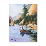 Tablou pictat manual, Pescarul norocos, 40x30cm ulei pe panza, gata de agatat pe perete