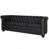 VidaXL Canapea Chesterfield cu 3 locuri, piele artificială, negru