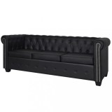 VidaXL Canapea Chesterfield cu 3 locuri, piele artificială, negru