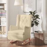 Fotoliu Balansoar Crem vidaXL, Lemn Hevea, Textil, 65x91x100 cm, Confortabil, Design Elegant, Suport Stabil, Living/Birou, Max 110kg