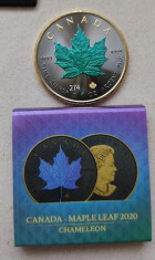 Moneda Argint 999.1 oz(1 uncie) Canada Maple Leaf Chameleon 2020 foto