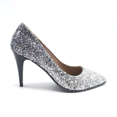 Pantofi stiletto din glitter argintiu in degrade Silver Black Glam foto