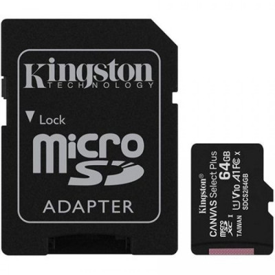 Card memorie Kingston Canvas Select Plus, MicroSD, 64 GB, Adaptor SD, Clasa 10, UHS-I foto
