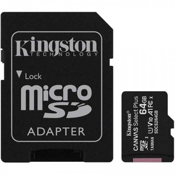 Card memorie Kingston Canvas Select Plus, MicroSD, 64 GB, Adaptor SD, Clasa 10, UHS-I