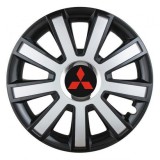 Cumpara ieftin Set 4 capace roti Silver/black cu inel cromat pentru gama auto Mitsubishi