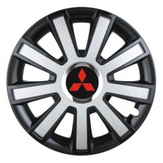 Set 4 capace roti Silver/black cu inel cromat pentru gama auto Mitsubishi