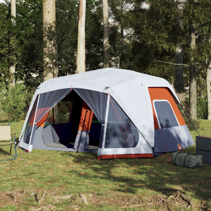 vidaXL Cort camping cu LED pentru 10 persoane, gri deschis/portocaliu