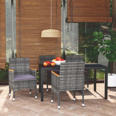 vidaXL Set de masă pentru grădină cu perne, 5 piese, gri, poliratan 3095029 foto
