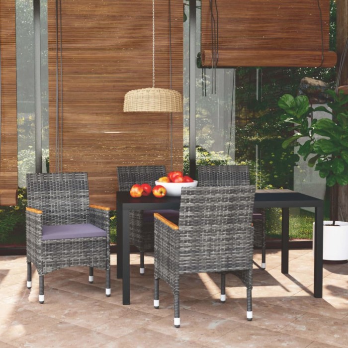 vidaXL Set de masă pentru grădină cu perne, 5 piese, gri, poliratan 3095029