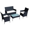 Set 4 piese mobilier gradina, fotolii, canapea, masuta cafea, perne, blat sticla, model ratan negru, Oem